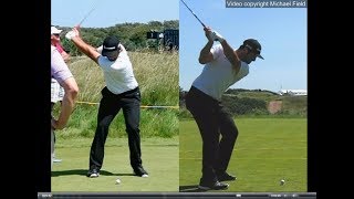 Jon Rahm golf swing  Long Iron faceon amp downtheline July 2017 [upl. by Lyrahc827]