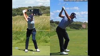 Justin Thomas golf swing  Long Iron faceon amp downtheline July 2017 [upl. by Halihs]